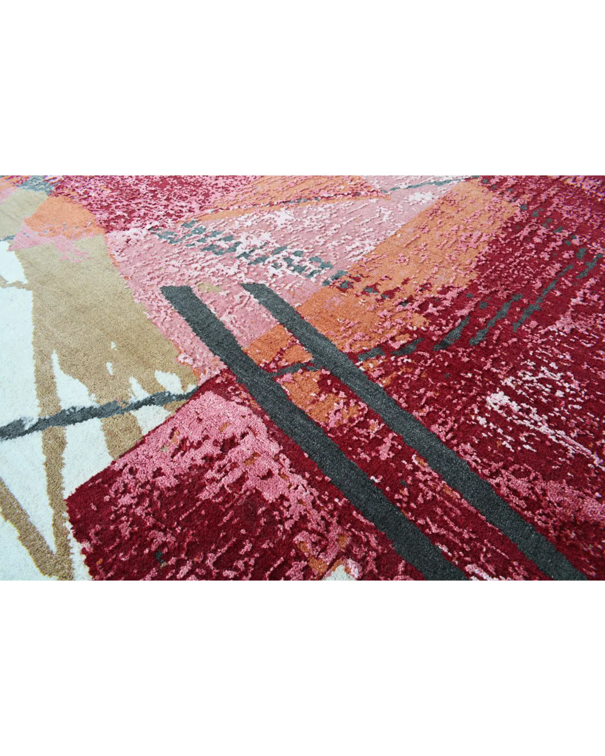Crimson Strokes Round Rug
