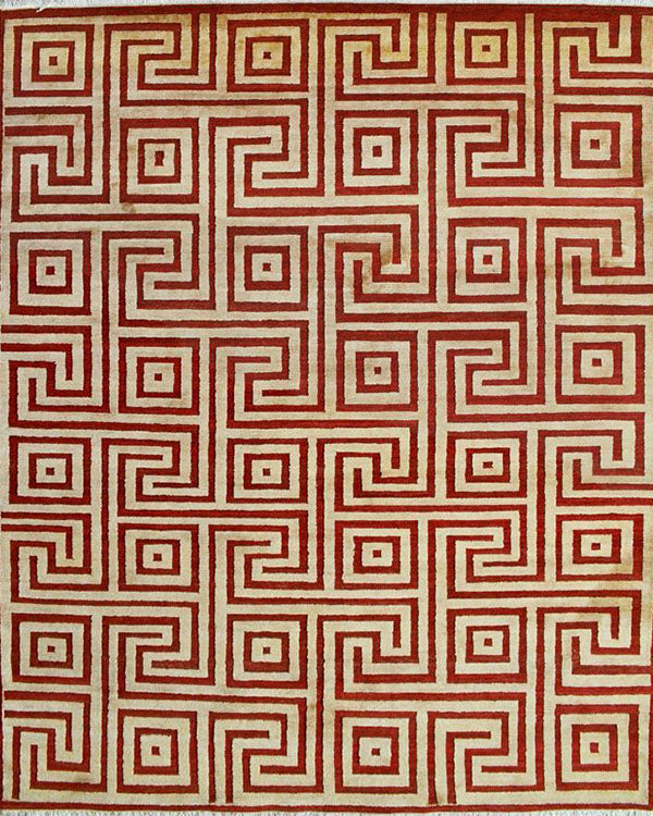 Rust & Gold Meander Pattern Rug