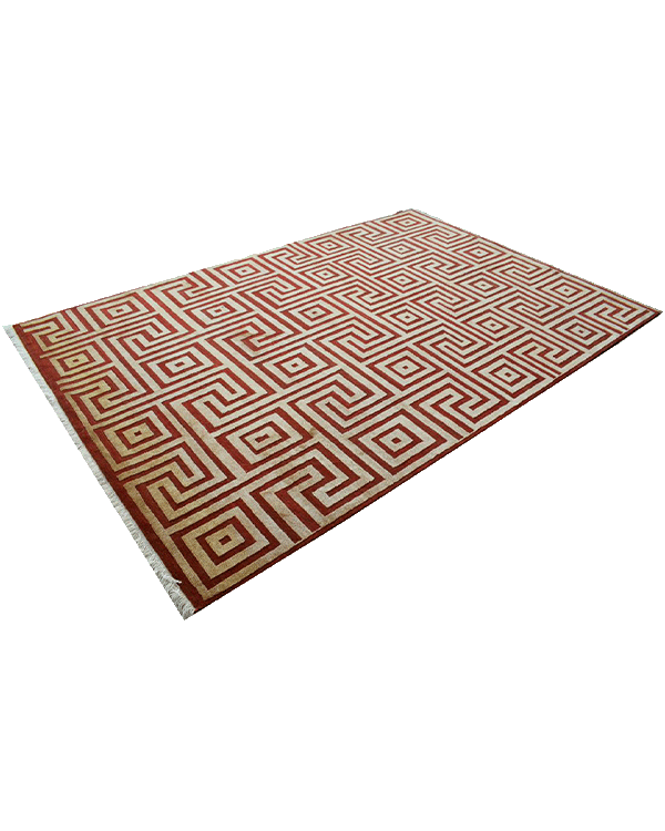 Rust & Gold Meander Pattern Rug