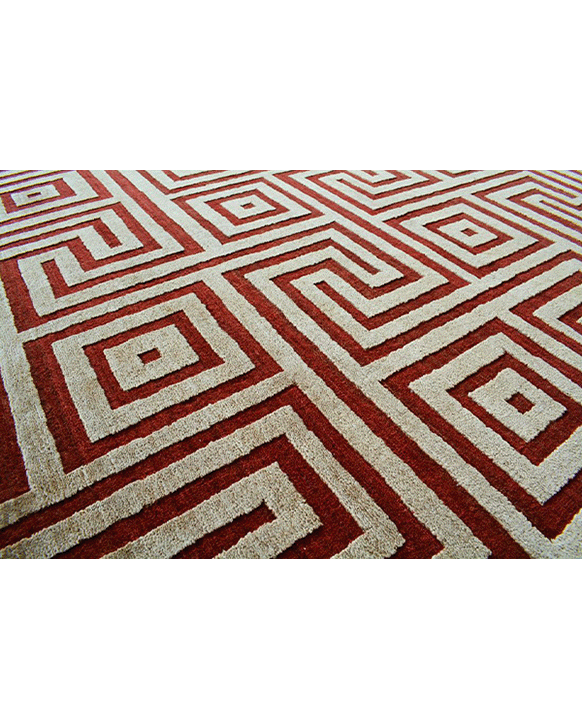Rust & Gold Meander Pattern Rug