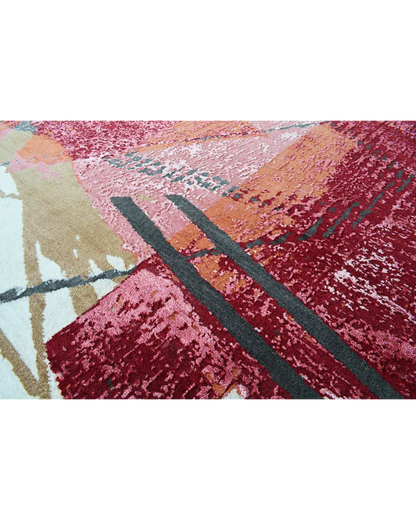 Crimson Strokes Round Rug