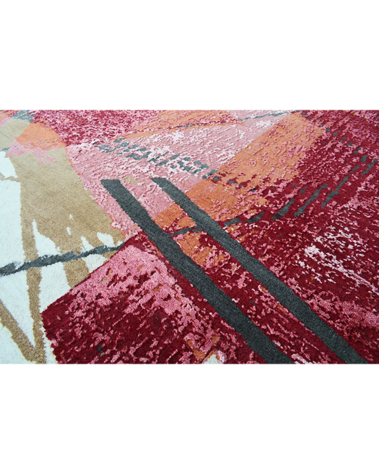 Crimson Strokes Round Rug